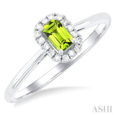 5x3 MM Octagonal Shape Peridot and 1/20 Ctw Single Cut Diamond Halo Semi-Precious Ring in 10K White Gold